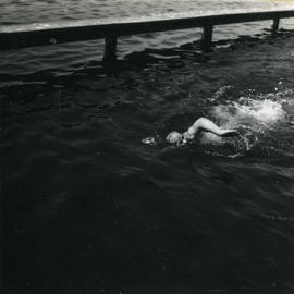 Mężczyzna pływający w jeziorze