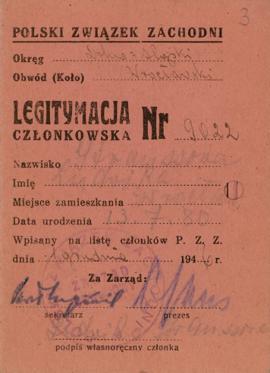 Legitymacja członkostwa Polskiego Związku Zachodniego