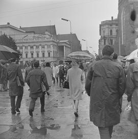 Wrocławianie na ulicy Świdnickiej deszczową porą