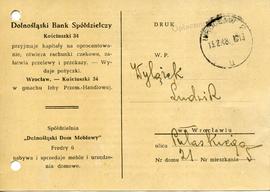 Karta pocztowa Dolnośląskiego Banku Spółdzielczego