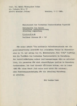 Projekt pisma do Ministerstwa DDR