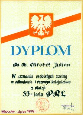 Dyplom z okazji 35 -lecia PRL