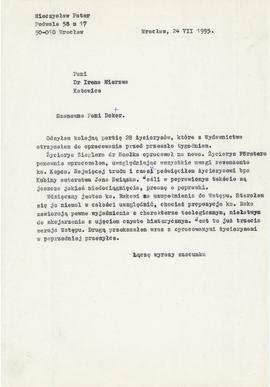 Odpis listu do Ireny Mierzwy