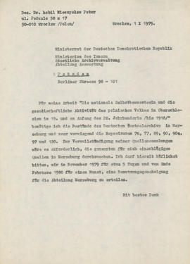 Projekt pisma do Ministerstwa DDR