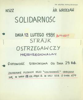 NSZZ Solidarność AR Wrocław: strajk ostrzegawczy międzyregionalny