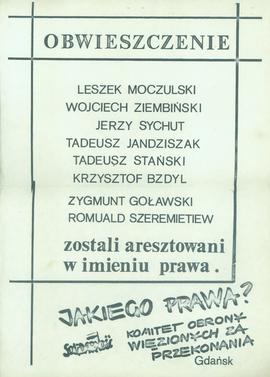 Obwieszczenie: Leszek Moczulski, Wojciech Ziembiński, Jerzy Sychut, Tadeusz Jandziszak, Tadeusz S...
