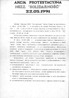 Akcja protestacyjna NSZZ "Solidarność" 22.05.1991