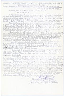 Pismo z warszawskiej filii Klubu Kombatanta 1 Dywizji Pancernej