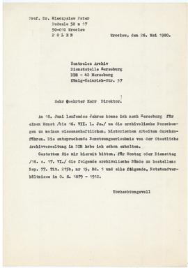 Pismo do Zentrales Archiv Dienststelle Merseburg