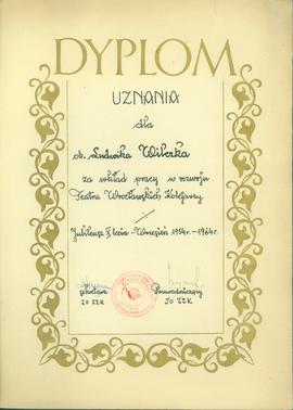 Dyplom uznania dla ob. Ludwika Wilczka