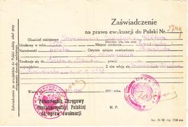 Zaświadczenie na prawo ewakuacji do Polski