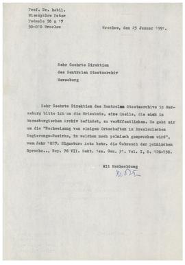 Pismo do Centralnego Archiwum Państwowego w Merseburgu
