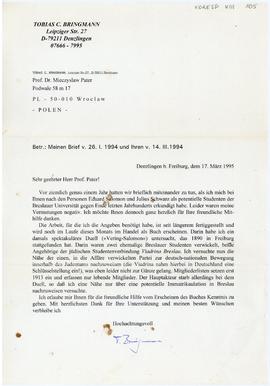 Pismo od Tobiasa C. Bringmanna