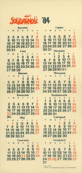 Solidarność '84: kalendarz ścienny