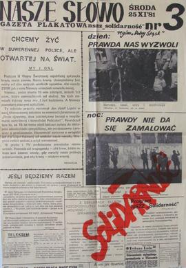 Nasze Słowo, nr 3: gazeta plakatowa NSZZ Solidarność Region Dolny Śląsk