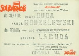 Kandydaci Komitetu Obywatelskiego Solidarność popierani przez Lecha Wałęsę, do Senatu: Roman Duda...
