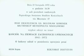 Kościół na Ziemiach Zachodnich i Północnych 1945-1972: odczyt ks. abpa Bolesława Kominka