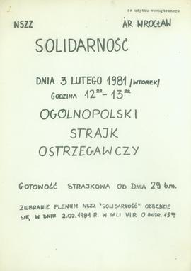 NSZZ Solidarność AR Wrocław: Ogólnopolski strajk ostrzegawczy