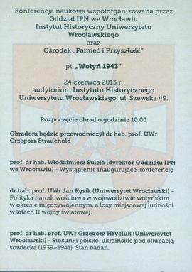 Konferencja naukowa: Wołyń 1943