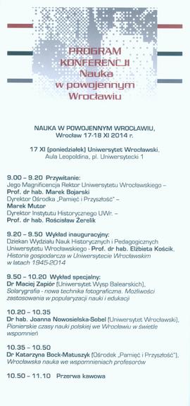 Nauka w powojennym Wrocławiu: program konferencji