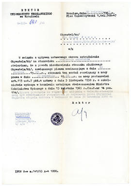Pismo z Rektoratu Uniwersytetu Wrocławskiego