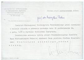 Pismo od dyrekcji Instytutu Historycznego