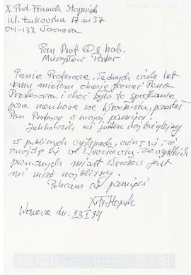 List od Franciszka Stopniaka