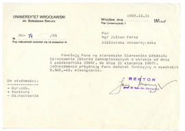 Pismo z Uniwersytetu Wrocławskiego