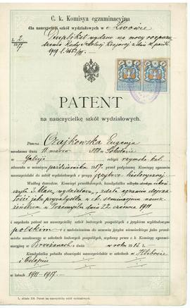 Patent na nauczycielkę szkół wydziałowych