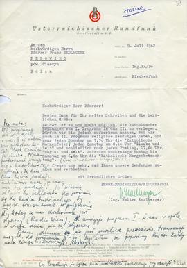 List Waltera Karlbergera do ks. Franciszka Sedlaczka