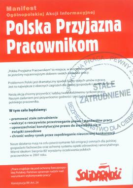 Manifest Ogólnopolskiej Akcji Informacyjnej "Polska Przyjazna Pracownikom"