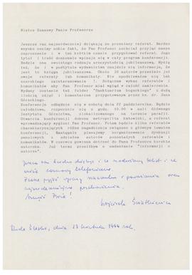 Pismo od Wojciecha Świątkiewicza