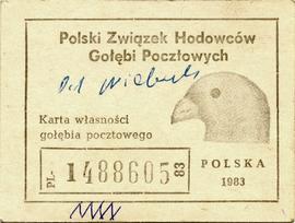 Karta własności gołębia pocztowego