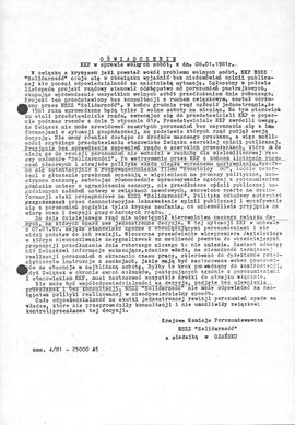 Oświadczenie KKP w sprawie wolnych sobót, z dn. 08.01.1981r.