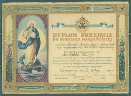 Dyplom Sodalicji Mariańskiej Walerii Skibińskiej