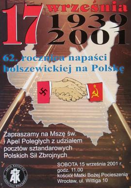 17 września 1939-2001: 62. rocznica napaści bolszewickiej na Polskę: Msza święta i Apel Poległych